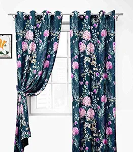 Lush Decor  Premium Polyester Fancy Floral Printed Curtains for Door 7 feet Pack of 2 (Rama Blue)