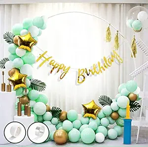 Party Propz Green Birthday Decoration Items Combo Set For Boys Girls Kids- Happy Birthday Banner, Metallic Balloons, Glue Dot,Arch Strip, Balloon Pump, Star Foil For Birthday Decorations Celebrations
