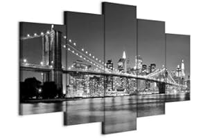 B&D XXL - Tableau décoratif moderne 150x75 cm - Impression sur toile en noir et blanc - Décoration murale pour salon et chambre - Architecture ville urbain new york usa gratte-ciel 030211-51