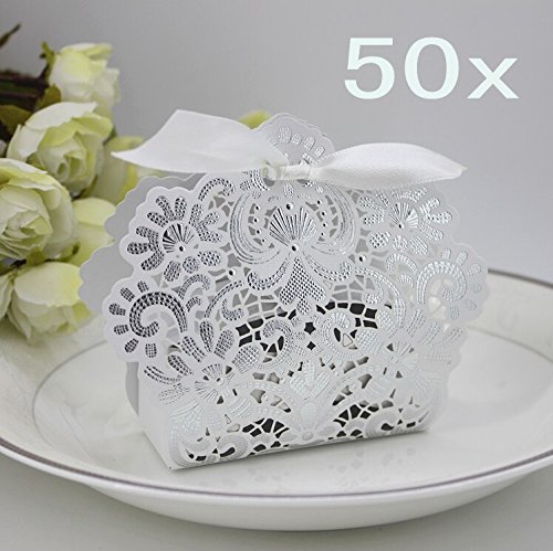 JZK® 50 x Silberne Krone, Geschenkbox Gastgeschenk Bonboniere Box Geschenk Schachtel Süßigkeiten Kartons Hochzeit Kasten, Dekoration Tischdeko Party Favor für Hochzeit Taufe Party Geburtstag etc. (Silber Krone) - 2
