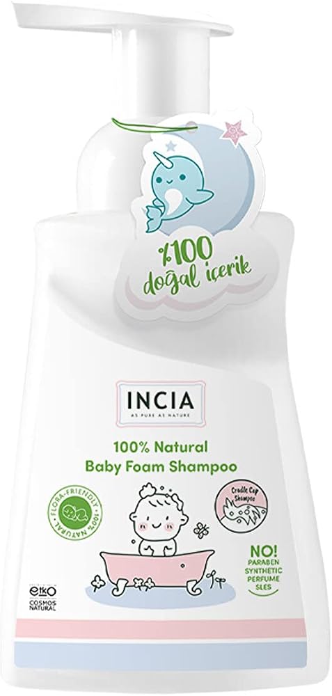 INCIA%100 Doğal Organik Sertifikalı Bebek Köpük Şampuanı Saç Vücut Lavanta Konak Önleyici Yenidoğan 200 ml