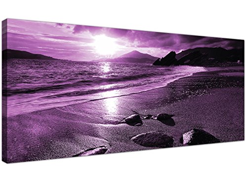 Wallfillers Cheap Morado Cuadros en Lienzo de un Atardecer en la Playa  Moderno Pared Arte de Paisaje  1077