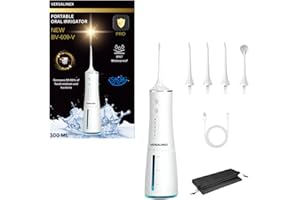 Versalinex Hydropulseur Dentaire Professionnel Portable 300 ml – Jet Dentaire pour Voyage Rechargeable USB-C avec 4 Modes 4 Embouts Rotatifs – Irrigateur Oral Étanche IPX7 Haute Pression (Blanc)