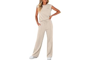 LLECDASEUI Women's Summer 2 Piece Outfits Casual Sleeveless Sweatsuits Matching Wide Leg Tracksuits Lounge Sets Fashion Clothes