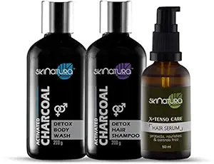 Skinatura Bathing Edition, Activated Charcoal Body Wash, Shampoo & X-tenso Hair Serum, 450g