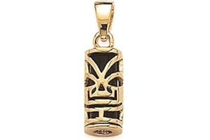 LES PLAISIRS DE STELLA Pendentif en Plaqué Or et Imitation Onyx - Tiki de Polynésie avec Pierre Noire - Bijoux Femme Homme Mixte Enfant Fille Garçon