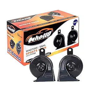 Oshotto 12V Car Horn- Trumpet Sound 2Pc Set(Low + High) (Black)