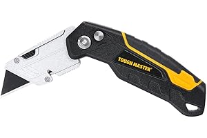 TOUGH MASTER Folding Utility Knife, Plus 4 Piece SK2 Blades, Retractable Function, Aluminium Alloy Handle, Comfortable Grip Ideal for Cutting Plastic, Wood, Paper (TM-UFK174)