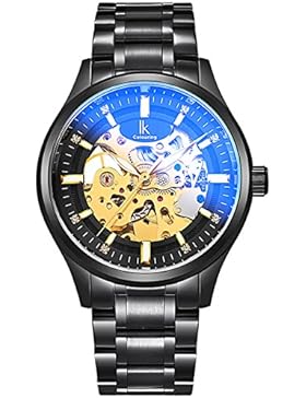 Alienwork mechanische Automatik Armbanduhr Skelett Automatikuhr Uhr Herren Uhren modisch Design Edelstahl schwarz...