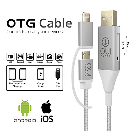 [KICKSTARTER] 2-in-1 OTG zu Micro USB Kabel Adapter (Male & Female Switch) für Android Smart Handys & Tablets(up to Android 4.2 and mit OTG Funktion), mit Micro USB zu Lightning USB Kable Adapter, Aluminium Grey