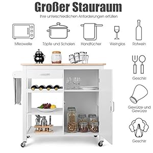 COSTWAY Küchenwagen rollbar, Kücheninsel mit Handtuchhalter