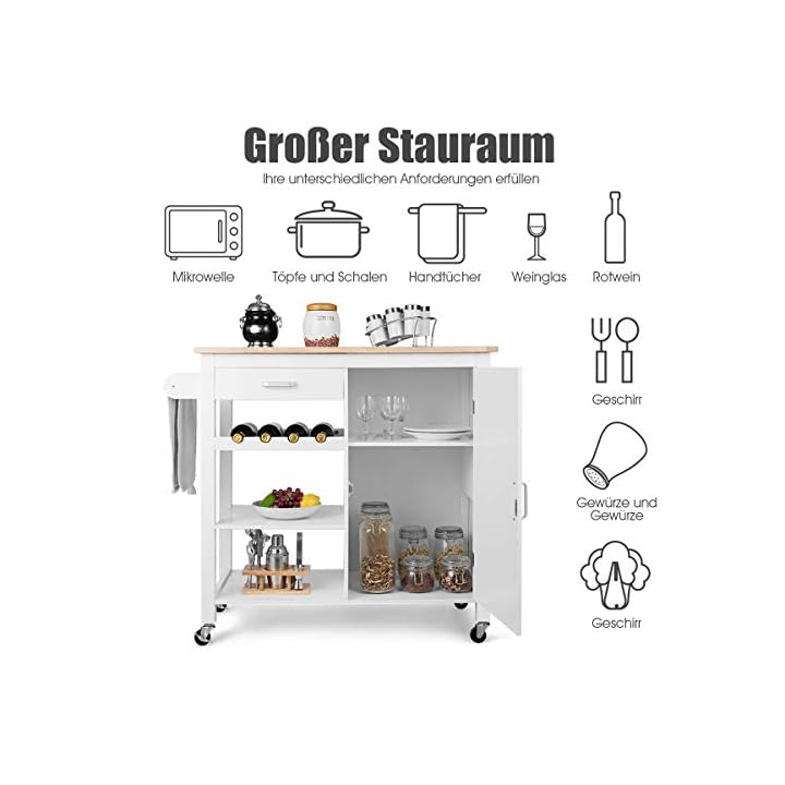 COSTWAY Küchenwagen rollbar, Kücheninsel mit Handtuchhalter