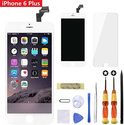 GULEEK LCD Touch Screen Digitizer Frame Assembly Full Set Screen Replacement with Tools + Tempered Glass Screen Protector for iPhone 6 Plus (5.5 inch) White