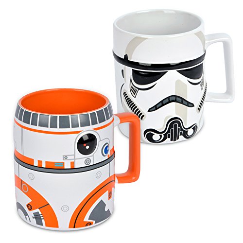 Ideal casa Pack de 2 Tazas de gres. Mugs con Relieve de los Personajes de Star Wars BB-8 y Stormtrooper