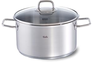 Fissler Viseo Pentola in acciaio inox 5.7 L, 24 cm, con coperchio in vetro, scala per misurazione interna, bordo per versare, pentola per cottura a induzione, risparmio energetico, anche a induzione