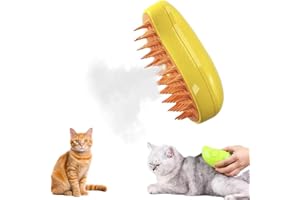 AIWEIYER 3 In1 Steamy Cat Brush - Self Cleaning Ste-am Cat Brush, Multifunctional Cat Grooming Brush, Pet Hair Removal Comb (yellow)
