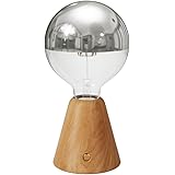 creative cables - Lampada portatile ricaricabile Cabless01 con lampadina globo mezza sfera argento - Con lampadina, Neutro