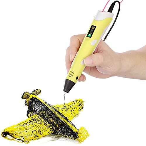 OBEST Penna di stampa 3D a 160-235 ° C per arte 3D e arte artigianale Disegno con schermo a LED e 10m 1.75mm PLA Filamento (Giallo)