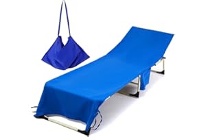 Morbuy Schonbezug für Gartenliege - Frottee Liegenauflage Garten Mikrofaser Sonnenliege Handtuch mit 3 Taschen, Einfarbig Handtücher für Schwimmbäder, Strände, Gartenhotels (75x215cm, Blau)