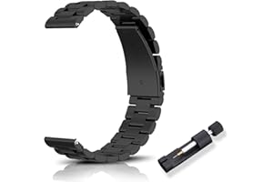 RoYiio Bracelet de Rechange en Métal pour Largeur de Corne 16mm,18mm,20mm,22mm, Dégagement Rapide, Bracelet en Acier Inoxydable Magnifiquement Poli pour Homme et Femme - Noir