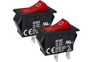 Ohulelks Interrupteur à Bouton-Poussoir HY35C (Lot de 2) - Interrupteur à Bascule Marche-Arrêt 2 Broches AC 125/250 V 16/12 A pour L'Électricité Industrielle