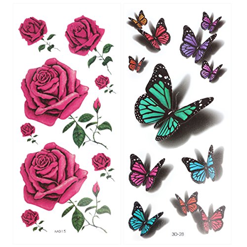 ROSENICE Temporäre Tattoo 8 Blätter Schmetterling Tattoo liefert lang anhaltende für Frauen - 4