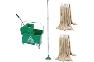 AVERN CLEANING SUPPLIES 20L Industrial Mop and Bucket Set Commercial Kentucky Wringer Heavy Duty Cleaning For Schools Restaurants Shops Offices (Yellow Mop Set) (Kentucky Green Bucket Set)