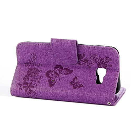 Galaxy A5 2017 Hülle,Samsung Galaxy A5 2017 Blumen Case,JAWSEU Retro Prägung Schmetterling Blumen Muster Kunstleder PU Leder Strap Brieftasche Bookstyle Magnetverschluss Schutzhülle Handytasche Case Cover Etui mit [Ständerfunktion] und [Kartenfächer]für Samsung Galaxy A5 2017+1xSchwarz Glitzer Bling Eingabestift-Lila Schmetterling - 4