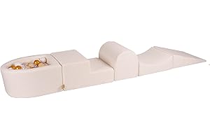 MEOWBABY Aire De Jeux avec Piscine à Balles pour Enfants - Blocs d'escalade en Mousse avec 100 Balles, Boucle, Blanc: Or/Beige/Blanc/Transparent