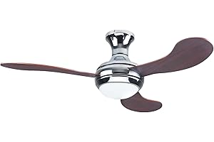 Zephir, Ventilatore da Soffitto, 3 Pale in Legno, Ventilatore con Luce, diametro 132 cm, Funzionamento con Telecomando, Funzione Reversibilità, Colore Wengè