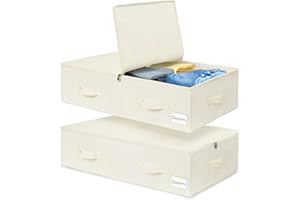 Lannvan Cajas Almacenaje Ropa,2 piezas Plegable Bolsas para Guardar Ropa Con Mango Reforzado,Apto para edredones, Mantas, Almohadas, Juguetes y otros artículos(70 * 41 * 18cm,beige)