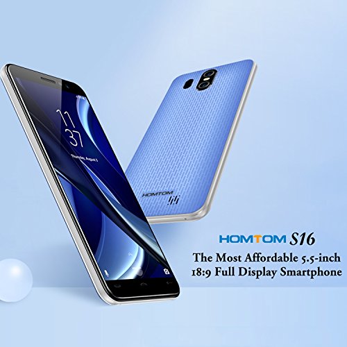 HOMTOM S16 3G Smartphone Ohne Vertrag Android 7.0 5,5 Zoll Display(18: 9) Quad Core Dual SIM 2GB RAM+16GB ROM 8MP+2MP+5MP Kameras Fingerabdrucksensor(Blau)