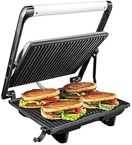 KATTICH 4 slice Jumbo 2000W Grill Sandwich Maker Toaster with fixed non stick plates, professional quality for home domestic use(Silver)