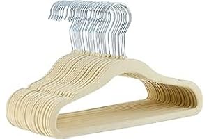 Amazon Basics Kids Velvet, Non-Slip Clothes Hangers for Infant and Toddler, 11.6 Inches, Pack of 30, Beige