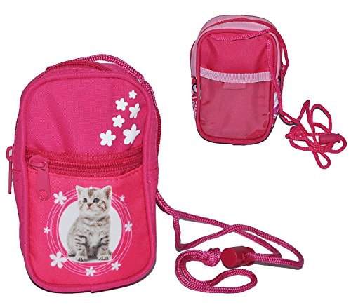 Preisvergleich Produktbild Unbekannt Handytasche / Geldbörse / Brustbeutel - Katze - Geldbeutel Portemonnaie für Kinder - Geld Handy Geldtasche Mädchen Kätzchen Blumen pink