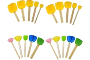 LPAMABA Set di 20 Pennelli in Spugna Pittura Professionale - Spugne per Dipingere con Manico in Legno, 5 cm, 4 cm, 3,5 cm, 3 cm, 2 cm, 1,5 cm - 5 Misure Diverse per Pittura, Artigianato e Fai da Te