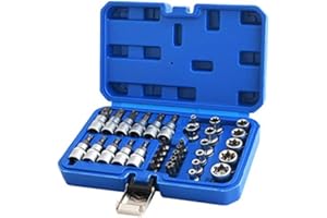 Qnkaa Female Torx Socket Bit Set 34pcs 3/8" 1/4" E4-E20 Nuts Set I T10-T60 Star Sockets Security Bit