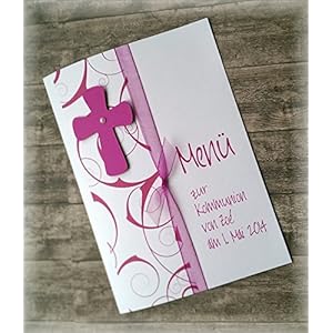 Menü Menükarte Speisekarte Kommunion Konfirmation Firmung Taufe Kreuz pink fuchsia