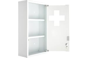 Theo&Cleo Medizinschrank Abschließbar Hängend, Erste Hilfe Schrank, Arzneischrank aus Edelstahl, Wand-Medizinbox 48 x 27 x 12 cm (Weiß - 3 Schichten)