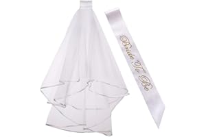 Rmeet Velo Nupcial y Bride to be Faja Banda,Velo de Novia Blanco con Peine + Oro Bride to be Insignia Liga Banda Hen Do Party Accessories para Decoración Fiesta de Noche de Ducha