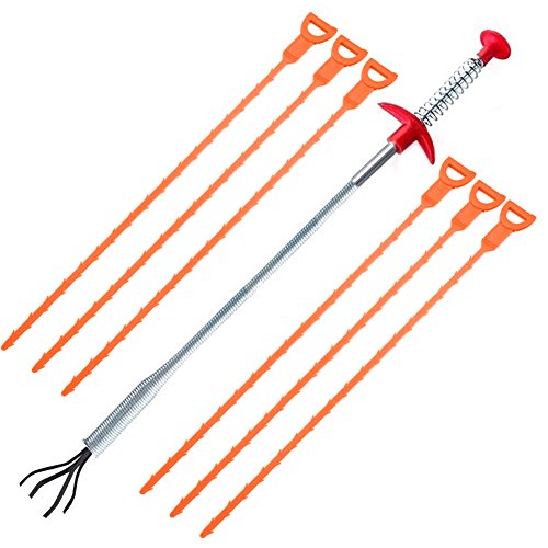 (60cm / 51cm) 7 Stk Abflussreiniger Abfluss verstopft reinigen Rohrreinigung Duschabfluss Haare Entferner Drain Remover Reinigungs Tool für Küche / Waschbecken / Badewanne