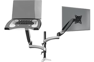 Duronic Desk Mount DM65L1X1 | Dual Gas-Powered Monitor Stand for 15-27 Inch Screen | Laptop | Twin Arms | Adjustable Support | VESA 75/100 Bracket | Tilt 15-27-90°/+85° Swivel 180°Rotate 360°