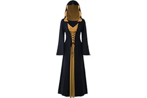 CNVAUIE Halloween Vintage Witch Dress, Women Renaissance Medieval Costume Dress, Halloween Vampire Witch Hooded Costume