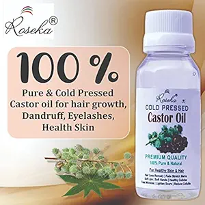 Roseka Cold Pressed Castor Oil 100% Natural - For Healthy Hair and Skin ,Eyebrows & Eyelashes 50ml