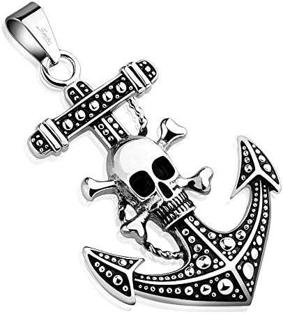 Women's / Men's Necklace Pendant Charm Stainless Steel Pirate Skull And Crossbones with Anchor Design Silver