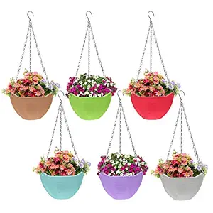 Livzing Flower Pot Hanging Basket with Hook Chain for Home Gardener Office Balcony Grower Planter - 6 Pack