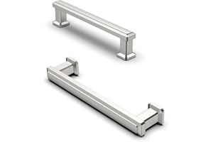 FURNIWARE 10 Pack Brushed Nickel Cabinet Handles, Drawer Pulls 96mm(3.7 Inch) Hole Center, Hardware Modern Kitchen Cabinet Door Handles, Nickel for Kitchen, Bathroom, Wardrobe Cabinets Cupboard