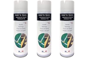 Tech'N'Fast PAINT'N TRACE : Peinture de traçage de lignes de parkings, terrains de sport et marquage de sécurité -Lot de 3 bombes peinture blanche de traçage 500ml (blanc)