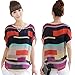 Produktbild feiXIANG mode frauen sommer perspektive casual locker chiffon tops blusen Unregelmäßiges bunt gestreiftes hemd kurzärmliges T-Shirt (XXL, Multicolor)