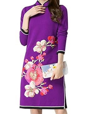 ALUK- Stile cinese - retrò Cheongsam di temperamento Vestito a maglia sottile a maglia lunga dal maniche a maglia...